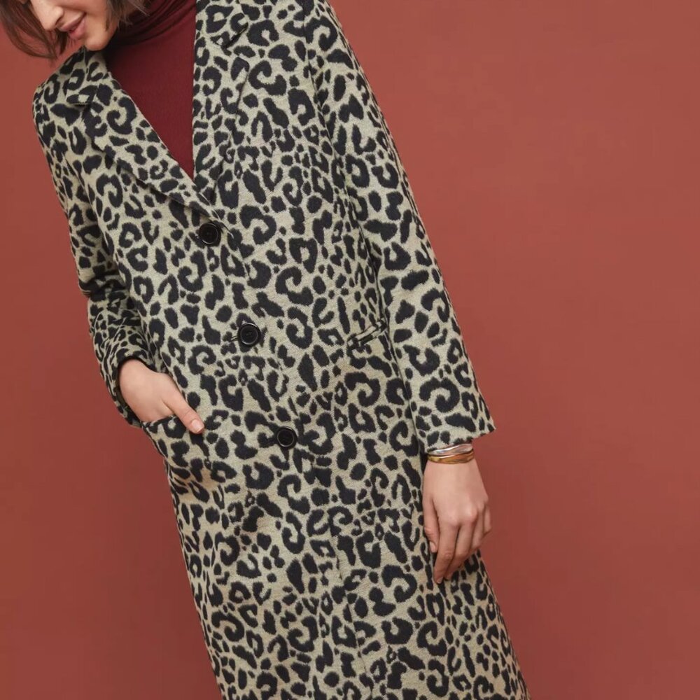 🔥 Leopard Print Coat -Size 10 Wool Blend, Helene Berman x Anthropologie